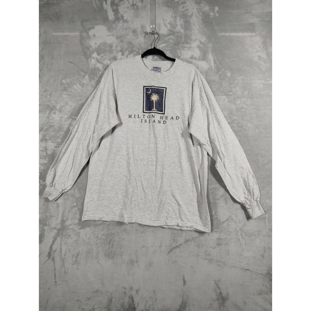 Vintage All Sport Hilton Head Island Graphic Long Sleeve T-Shirt Grey XL Mens
